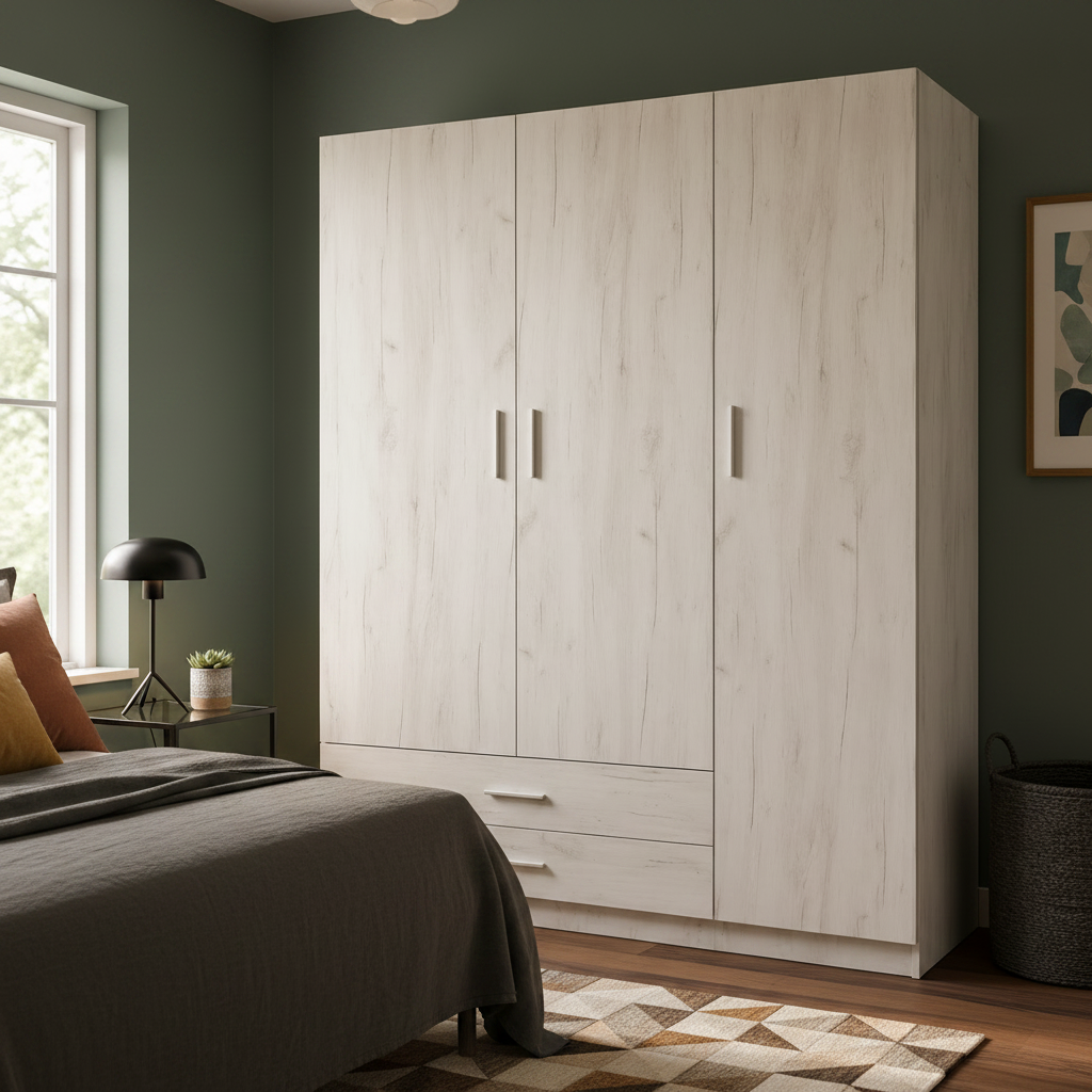 Armario Ropero 3 Puertas 150×200×52cm · Barra Colgador + 2 Estantes