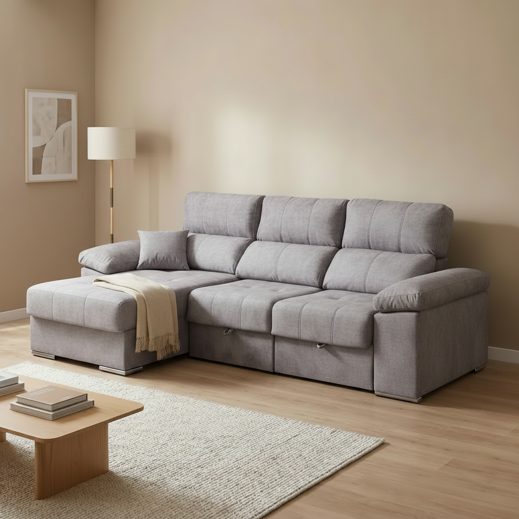Sofá Cama IMPERIAL 3 Plazas 265cm Arcón Integrado y tapizado tela