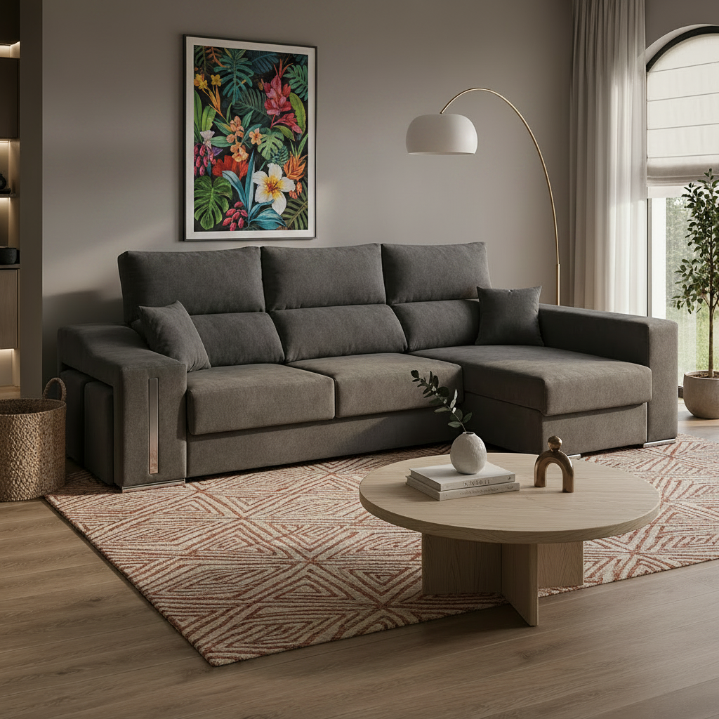 Sofá Chaiselongue ROMEO 3 plazas 265cm Arcón Integrado