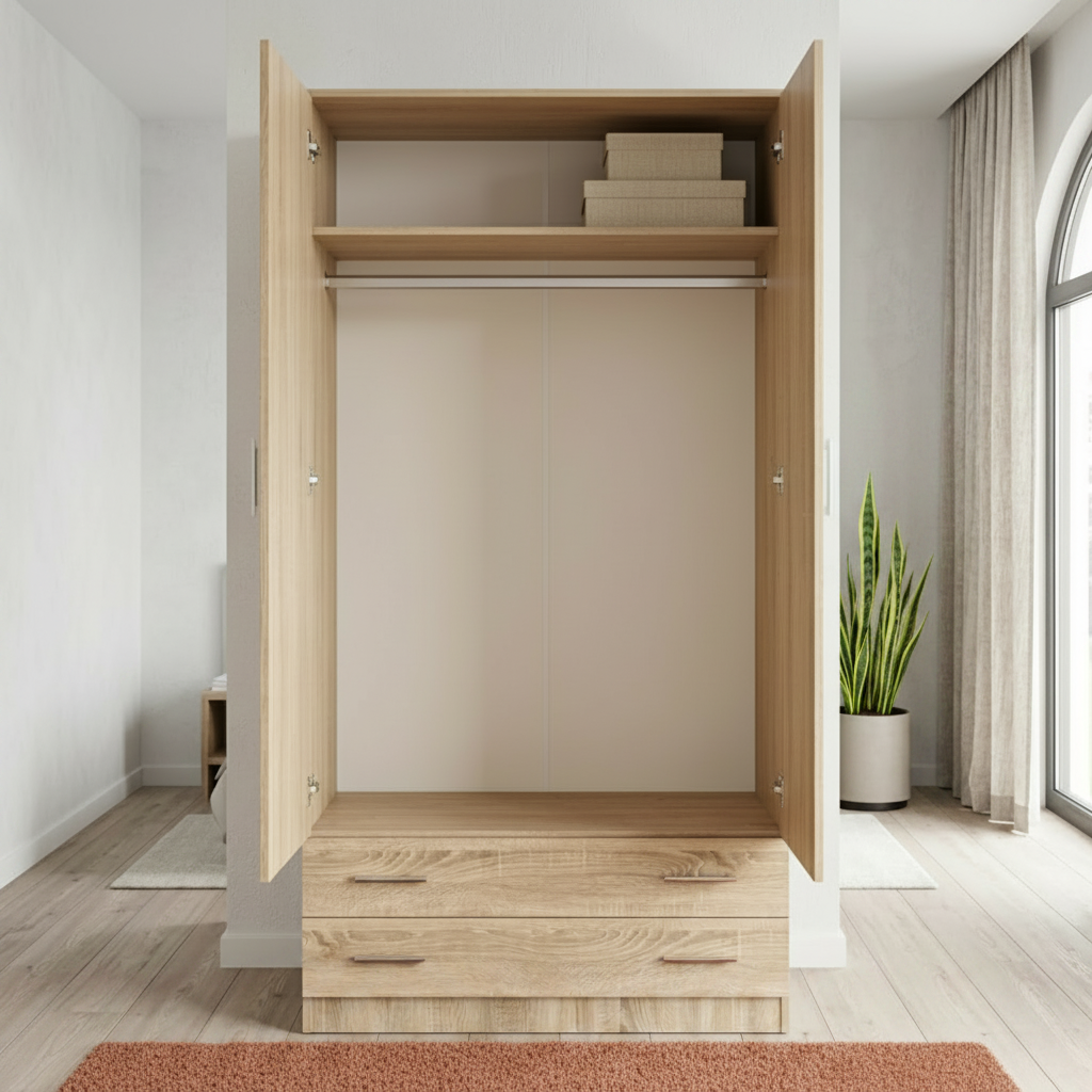 Armario Ropero 2 Puertas 100×200×52cm · Barra Colgador + 2 Estantes
